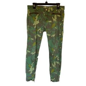 CAbi Camo Jeans Sz 6 Khaki Skinny Zipper Ankles 8” Rise Camouflage Gorpcore